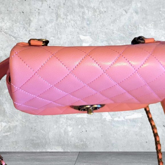 Authentic Rare Chanel Pink Goatskin Quilted Mut Waist Chain Double Lock Flap Bag - Picture 4 of 16